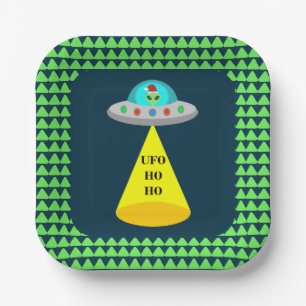 Christmas UFO Ho Ho Alien flying saucer Paper Plate