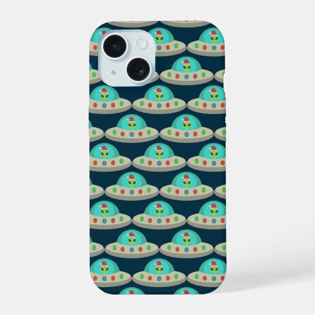 Christmas UFO Ho Ho Alien flying saucer Patterned iPhone 15 Case (Back)