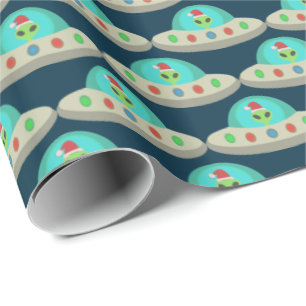 Christmas UFO Ho Ho Alien flying saucer Patterned Wrapping Paper
