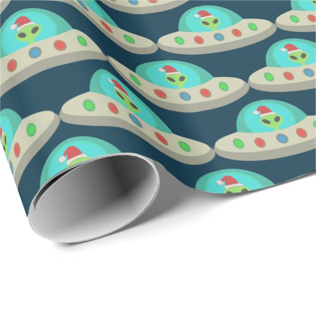 Christmas UFO Ho Ho Alien flying saucer Patterned Wrapping Paper (Roll Corner)