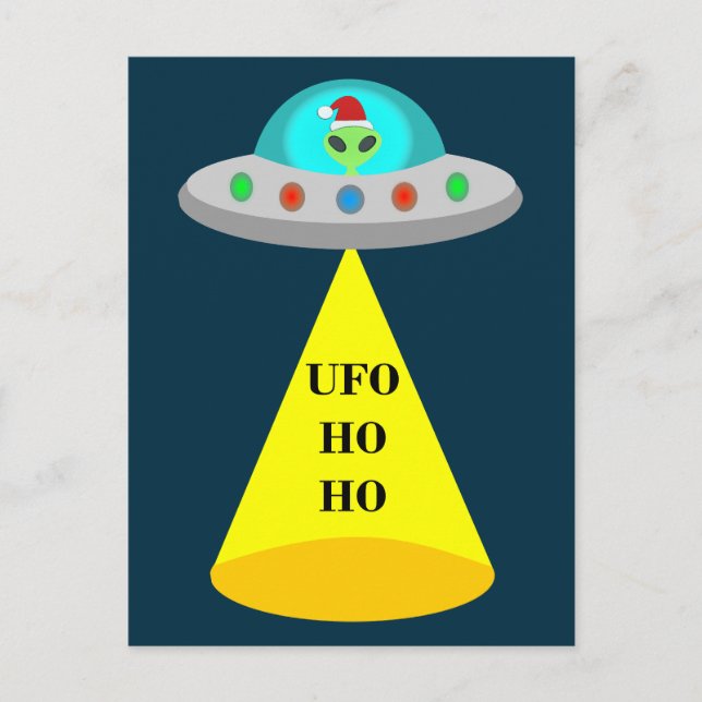 Christmas UFO Ho Ho Alien flying saucer  Postcard (Front)