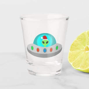 Christmas UFO Ho Ho Alien flying saucer Shot Glass
