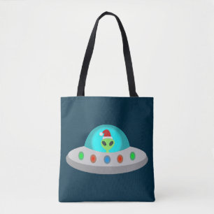 Christmas UFO Ho Ho Alien flying saucer Tote Bag