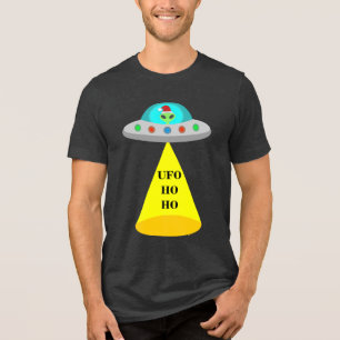 Christmas UFO Ho Ho Alien flying saucer Tri-Blend Shirt