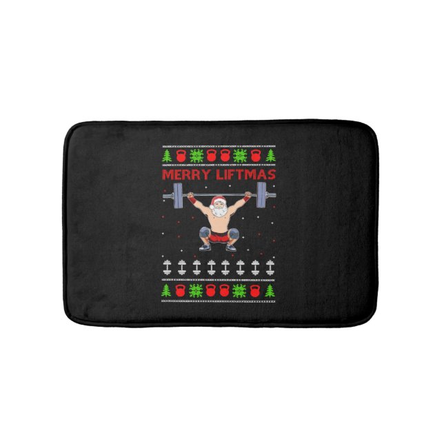 Christmas Ugly Christmas Weightlifting Bath Mat (Front)
