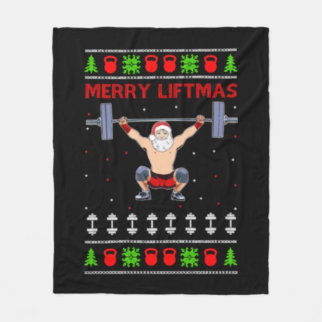 Christmas Ugly Christmas Weightlifting Fleece Blanket (Front)
