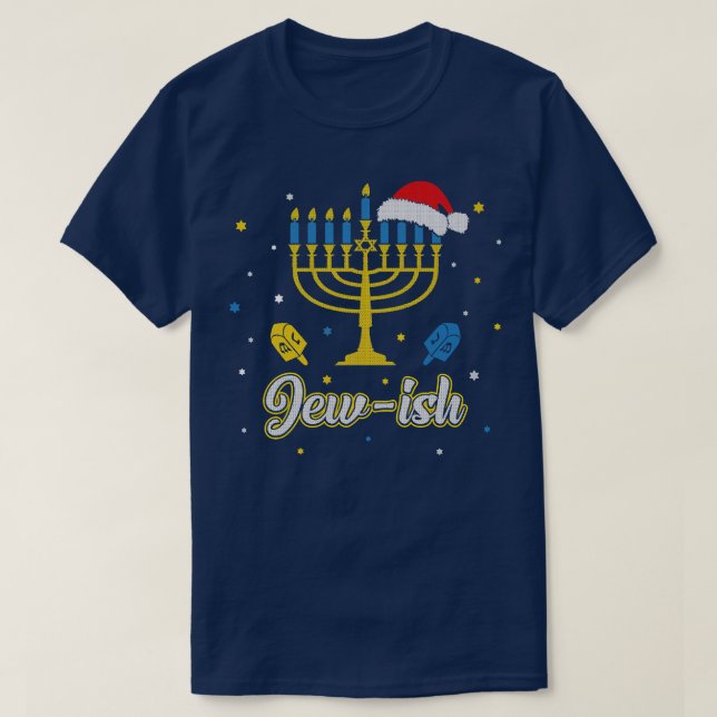 Christmas Ugly Hanukkah Xmas menorah Santa hat Jew T-Shirt (Design Front)