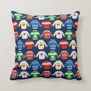 Christmas Ugly sweater Blue Cushion