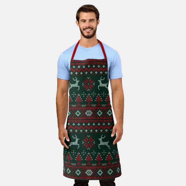 Christmas Ugly Sweater Cross-stitch Funny Apron (Worn)