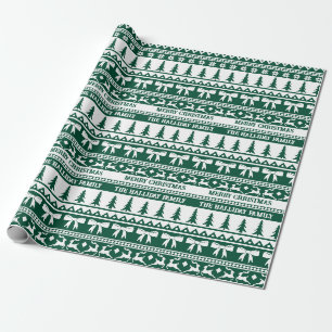 Christmas Ugly Sweater Family Name Dark Green Wrapping Paper