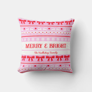 Christmas Ugly Sweater Family Name Pink & Red Cushion