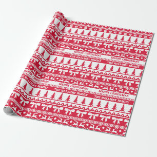 Christmas Ugly Sweater Family Name Red & White Wrapping Paper