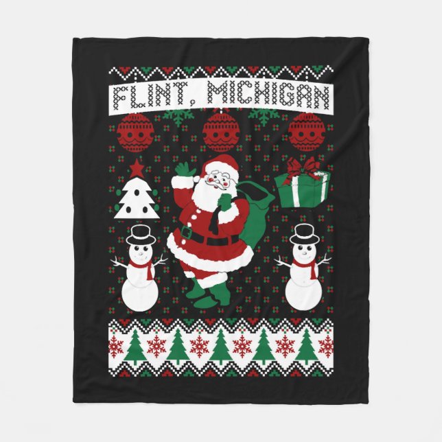 Christmas Ugly Sweater Flint Michigan Fleece Blanket (Front)