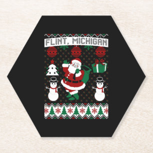 Christmas Ugly Sweater Flint Michigan Paper Coaster