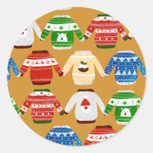 Christmas Ugly sweater Gold Classic Round Sticker