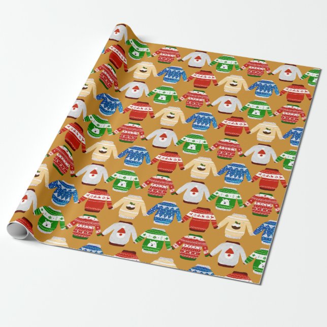 Christmas Ugly sweater Gold Wrapping Paper (Unrolled)