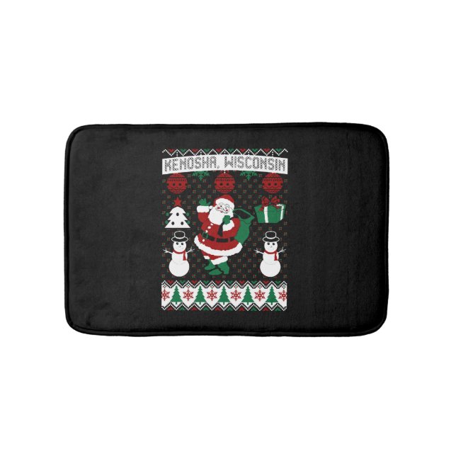 Christmas Ugly Sweater Kenosha Wisconsin Bath Mat (Front)