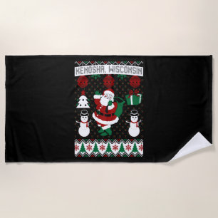Christmas Ugly Sweater Kenosha Wisconsin Beach Towel