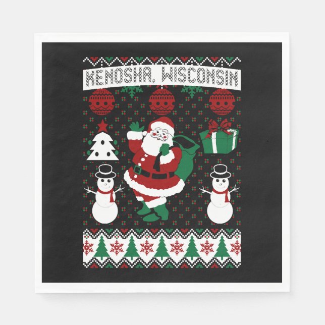 Christmas Ugly Sweater Kenosha Wisconsin Napkin (Front)