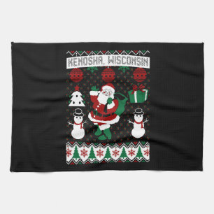 Christmas Ugly Sweater Kenosha Wisconsin Tea Towel