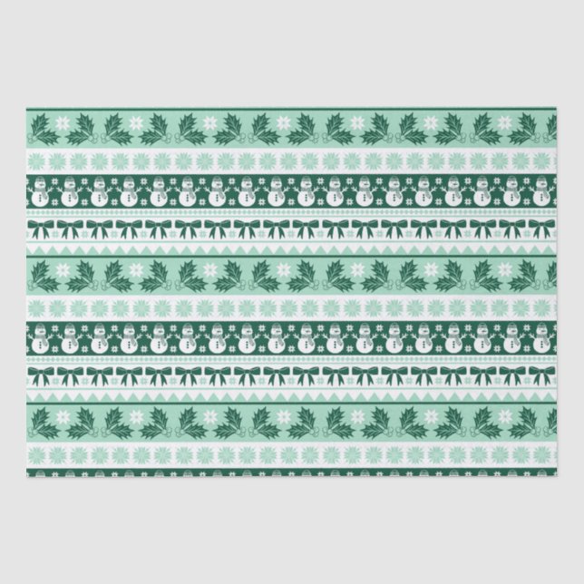 Christmas Ugly Sweater Knit Pattern in Mint Green Tissue Paper (Front)