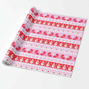 Christmas Ugly Sweater Knit Pattern in Pink & Red Wrapping Paper