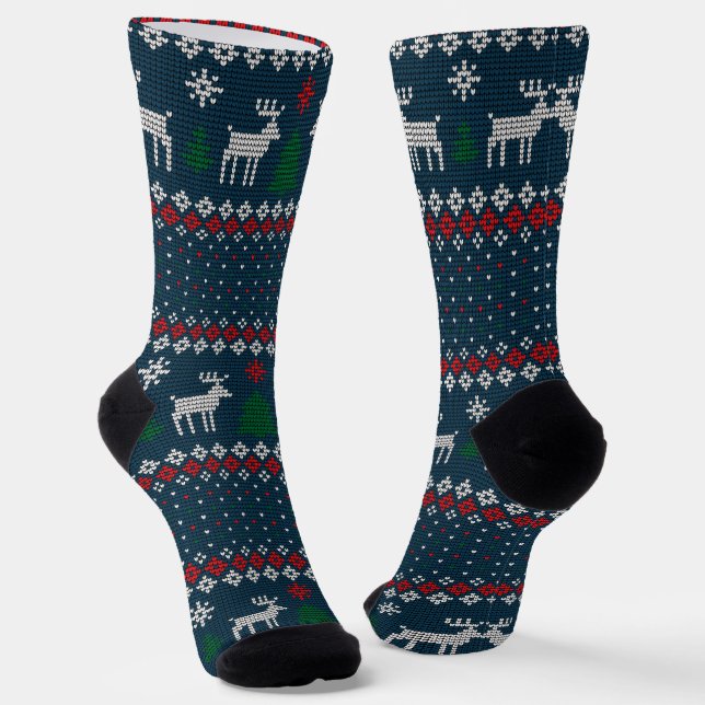 Christmas Ugly Sweater Knitting Pattern Holiday Socks (Angled)