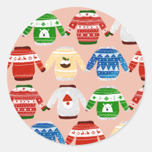 Christmas Ugly sweater Pink Classic Round Sticker