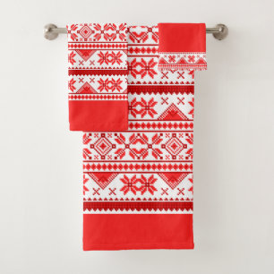 Christmas Ugly Sweater Scandinavian Pattern Bath Towel Set