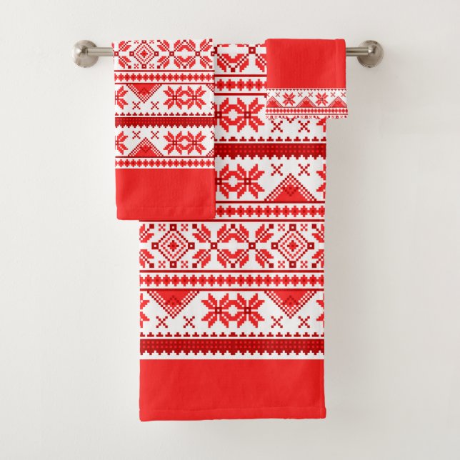 Christmas Ugly Sweater Scandinavian Pattern Bath Towel Set (Insitu)