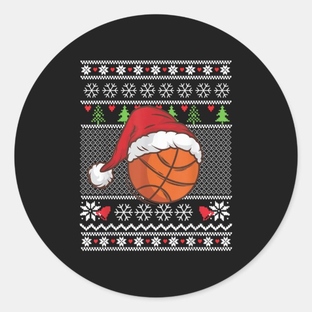 Christmas Ugly Sweater Style Basketball Xmas Merry Classic Round Sticker (Front)