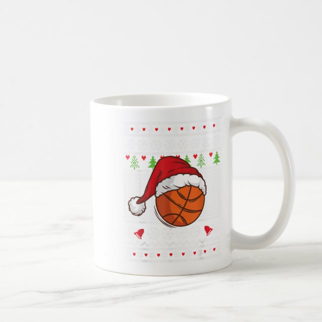 Christmas Ugly Sweater Style Basketball Xmas Merry Coffee Mug (Right)