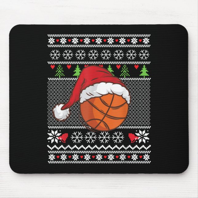 Christmas Ugly Sweater Style Basketball Xmas Merry Mouse Pad (Front)
