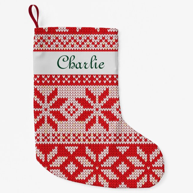 Christmas Ugly Sweater Theme Custom Name Small Christmas Stocking (Front)