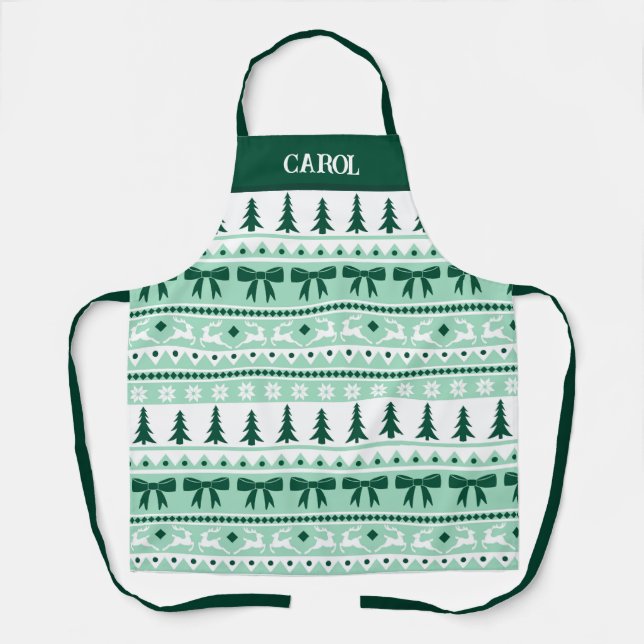 Christmas Ugly Sweater with Name Mint Green Apron (Front)