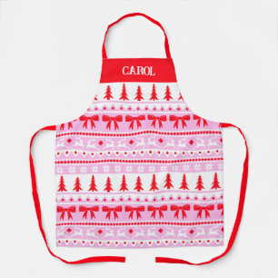 Christmas Ugly Sweater with Name Pink & Red Apron