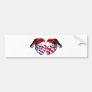 Christmas UK USA Hearts Bumper Sticker