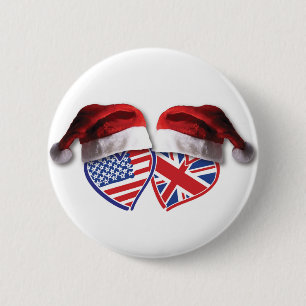 Christmas UK USA Patriotic Heats 6 Cm Round Badge