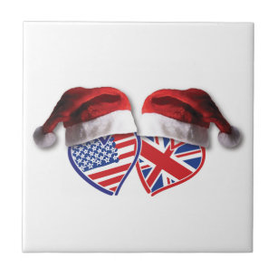 Christmas UK USA Patriotic Heats Ceramic Tile