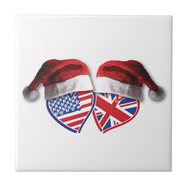 Christmas UK USA Patriotic Heats Ceramic Tile (Front)