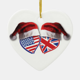Christmas UK USA Patriotic Heats Ceramic Tree Decoration