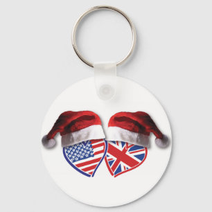 Christmas UK USA Patriotic Heats Key Ring
