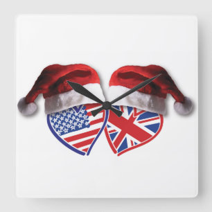 Christmas UK USA Patriotic Heats Square Wall Clock