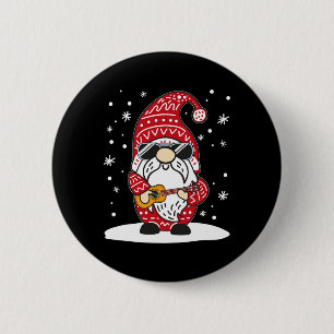 Christmas Ukulele Xmas Gnome Playing Uke Guitar Mu 6 Cm Round Badge