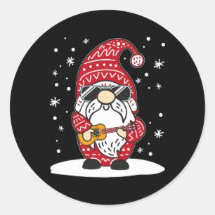 Christmas Ukulele Xmas Gnome Playing Uke Guitar Mu Classic Round Sticker