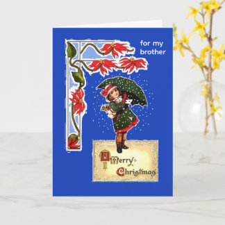 Christmas Umbrella Girl in Snow for Brother Card