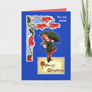 Christmas Umbrella Girl in Snow for Sister Card