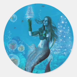 Christmas Under the Sea (Stickers) Classic Round Sticker