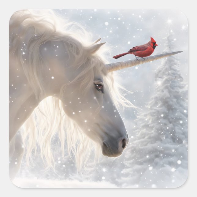 Christmas Unicorn Cardinal Snow Square Sticker (Front)
