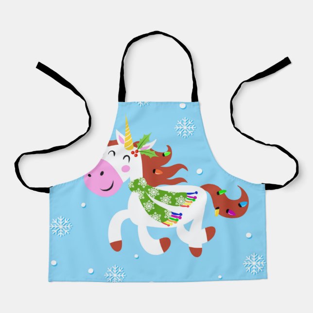 Christmas Unicorn Cartoon Apron (Front)